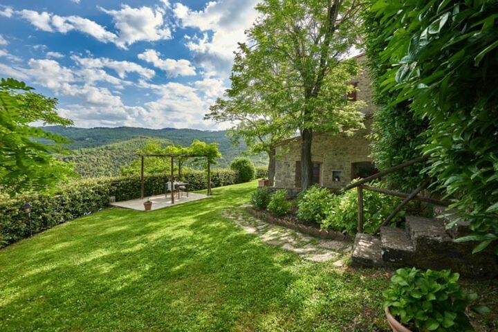 Toskana Weingut Sasso Storico im Chianti mit Pool und Panoramablick Ferienwohnung Nido Garten