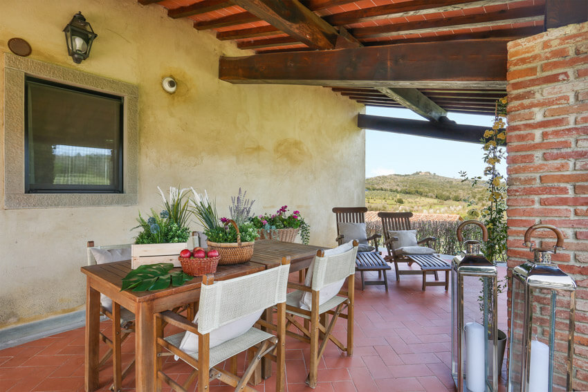 Ferienwohnung Portico Toskana Alla Jesolana Weingut mit Pool Agriturismo im Chiant bei Siena Terrasse